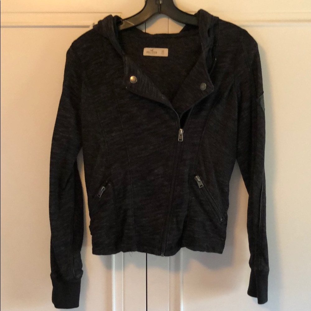 Stretchy hooded moto jacket